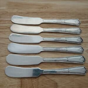 Society Deluxe Bridal Flowers Set of 6 Flat Butter Knives 5.75" Floral Scrolls